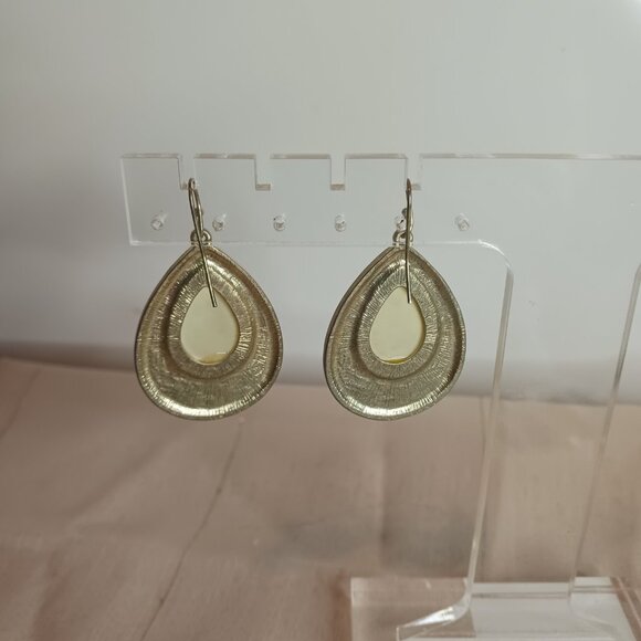 Gold Tone Yellow Stone Earrings - Picture 4 of 7